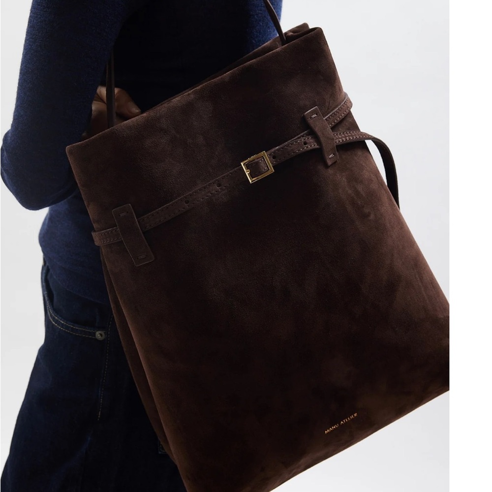 Manu Atelier Tote De Jour in Brown Suede